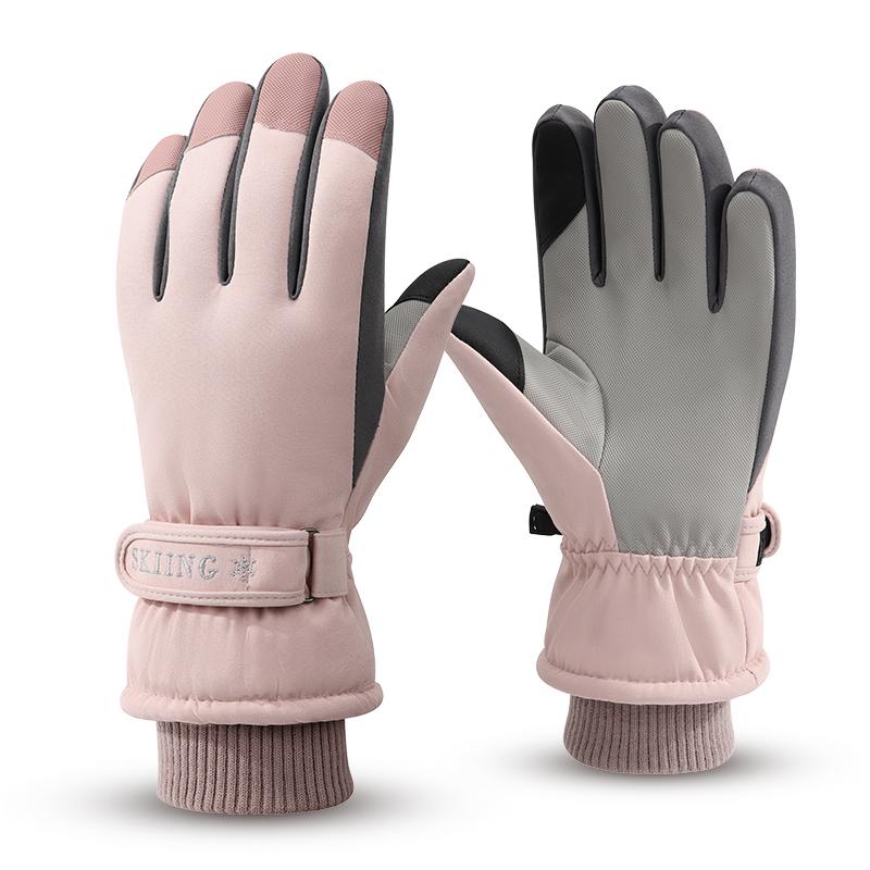 Ladies Winter Touchscreen Waterproof Windproof Skiing Snowboarding Motorcycle Warm Gloves One Size розовый