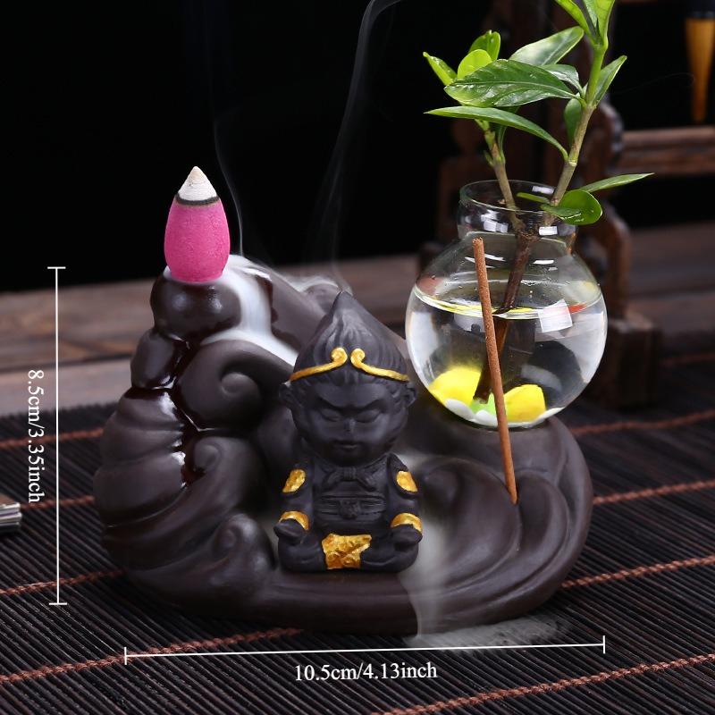 1 шт., Подставка для благовоний с обратным потоком Царь обезьян, благовонница, чайный питомец кунг-фу, гидропонная стеклянная ваза, цветочный горшок (Без благовоний)