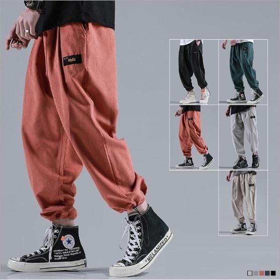 Comfortable  Men's Pants Thin Polyester Joggers Long Trousers Ankle-Length Elastic Waist Baggy Straight Casual Harem Pants