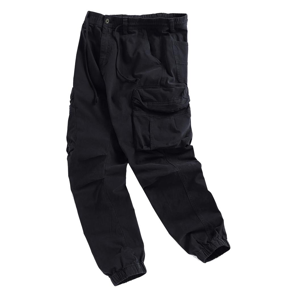 Men's Solid Color Safari Style Casual Pants Fashion Multi-Pockets Zipper Fly Full Length Trouses Men Breathable Jogging Pants