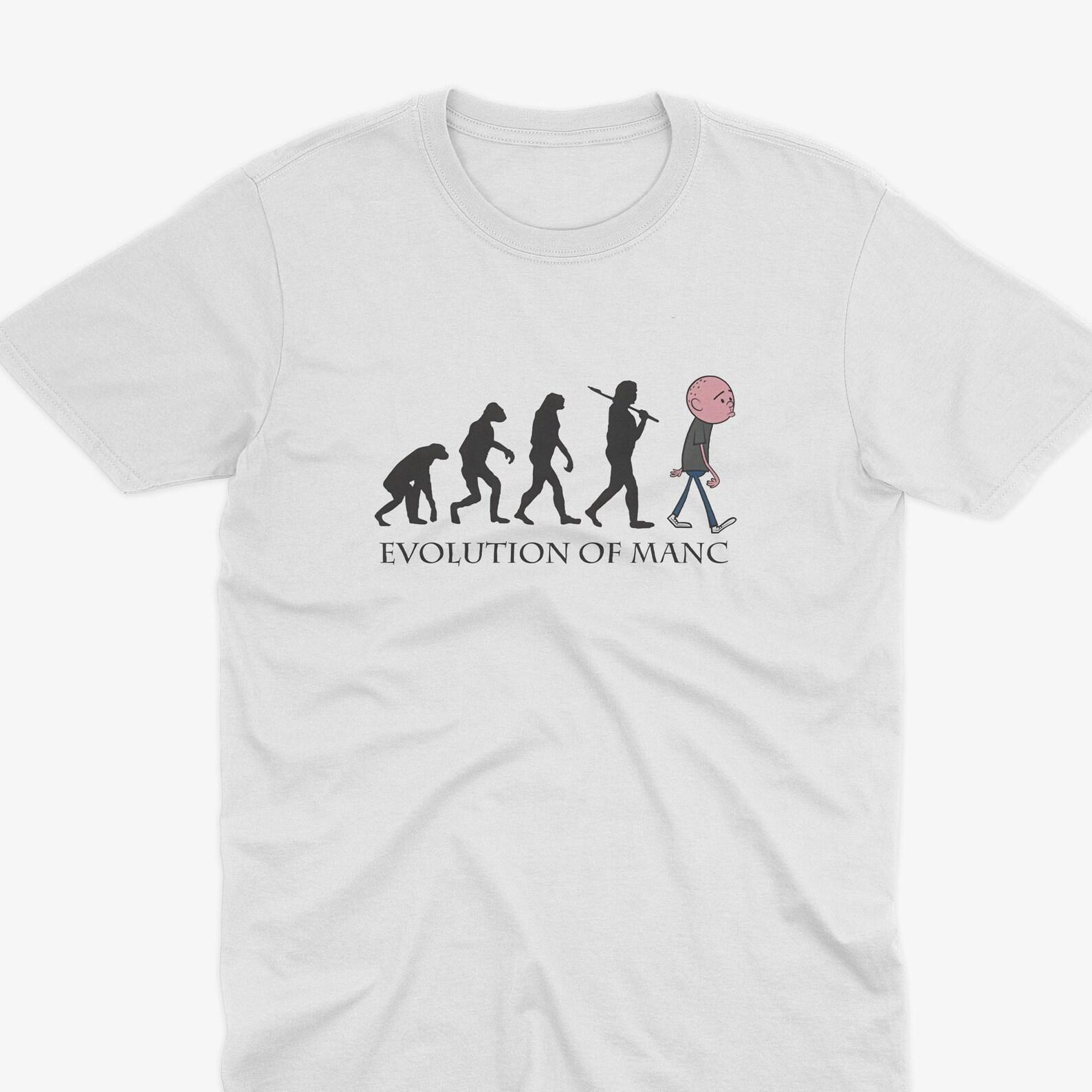 Evolution of Manc, Karl Pilkington T-Shirt - An Idiot Abroad T-Shirt, The Ricky Gervais Show Monkey News T-Shirt, Karl Pilkington T-Shirt L