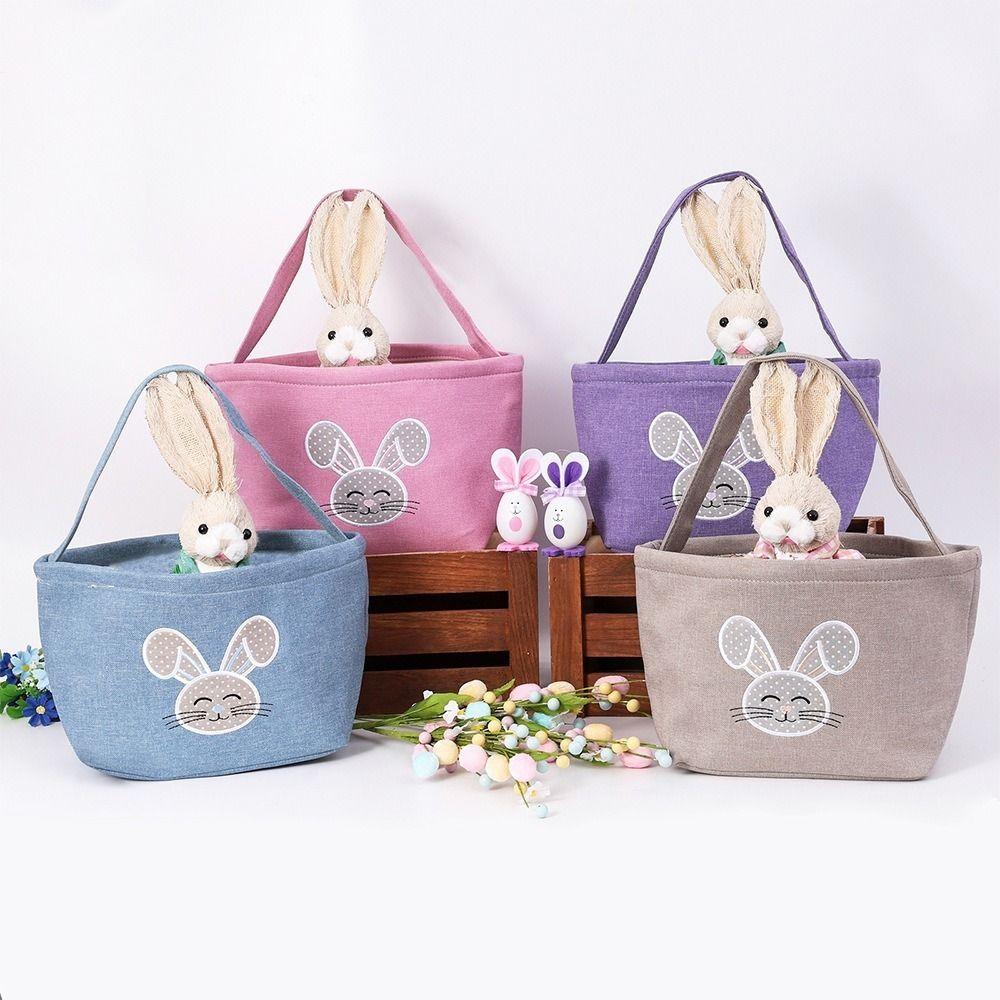 Cartoon Rabbit Storage Basket Large Capacity Wear-resistance Rabbit Egg Basket Decorative with Handle Happy Easter Handbag