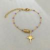 Gold Purple Bead Starburst Charm Bracelet – Dainty Celestial Jewelry, Sweet Mystical Gift for Women