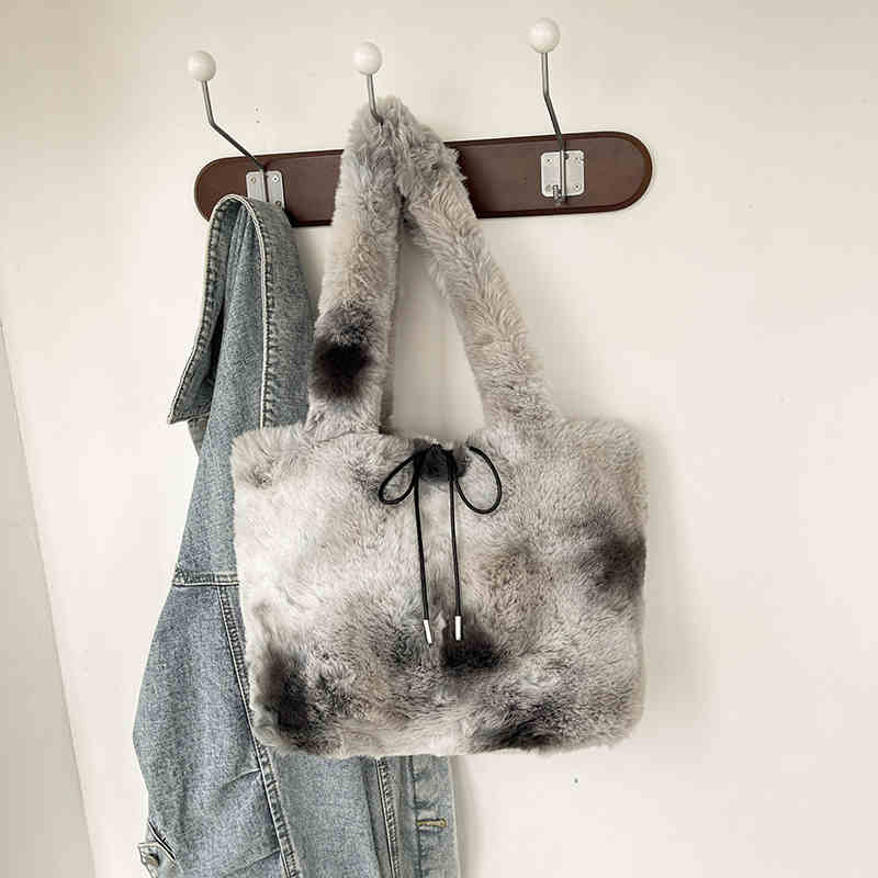 

Женская сумка для поездок на работу, большая вместимость, меховая сумка, осенне-зимняя сумка-ведро с застежкой, женские мягкие дорожные сумки