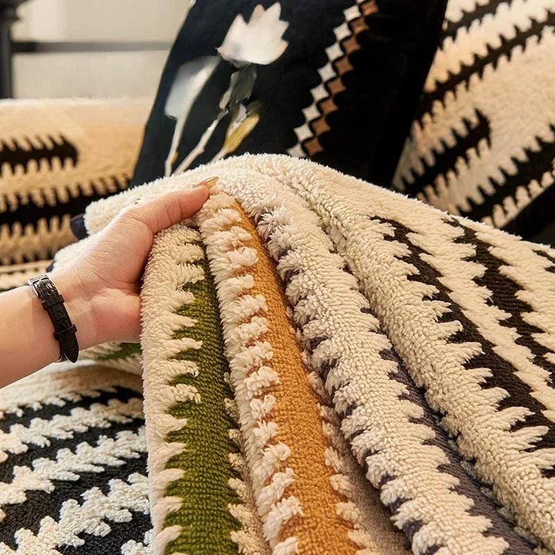 1pc Thicken Plush Sofa Cushion Mat Anti-cat Scratch Sofa Slipcover Universal Non-Slip L Shaped Couch Towel for Living Room Home