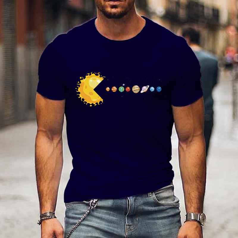 

Футболка с изображением солнечной системы, забавной планеты, солнца и астрологии, мужская футболка с коротким рукавом для мужчин, уличные рубашки, топы, свободная мужская футболка M