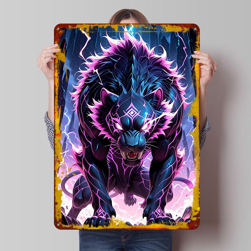 

Cyberpunk Panther With Lightning Printed Poster Customized Wall Art Retro Vintage Metal Tin Signs for Home Decoration Luxury 7.9x11.8In(20x30cm)