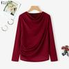 ZANZEA Women Casual Pile Collar Solid Color Long Sleeve Blouse