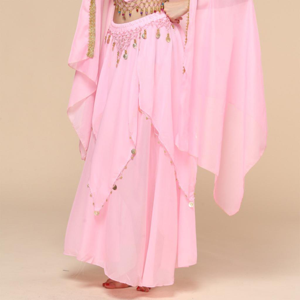 Ladies' Belly Dance Skirt Hanging Coin Skirt Chiffon Big Swing Skirt Performance Dress Shining Stage Performance Dress Shining Half Body Skirt