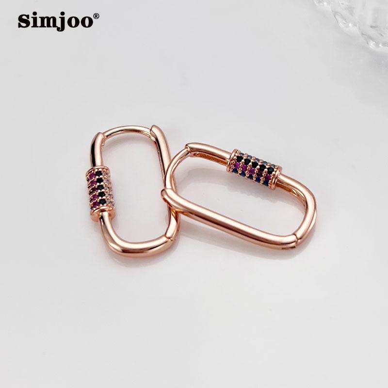 SIMJOO Barevné zirkonové módní náušnice v barvě růžového zlata pro ženy s jednoduchými náušnicemi