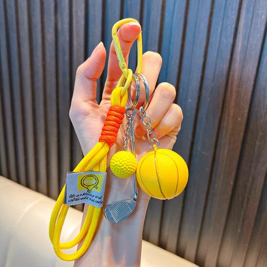 Keychain Sports Pendant with Braided Rope Metal Carabiner Mini Basketball Golf Clubs Charm Key Chain Bag Hanger Accessory