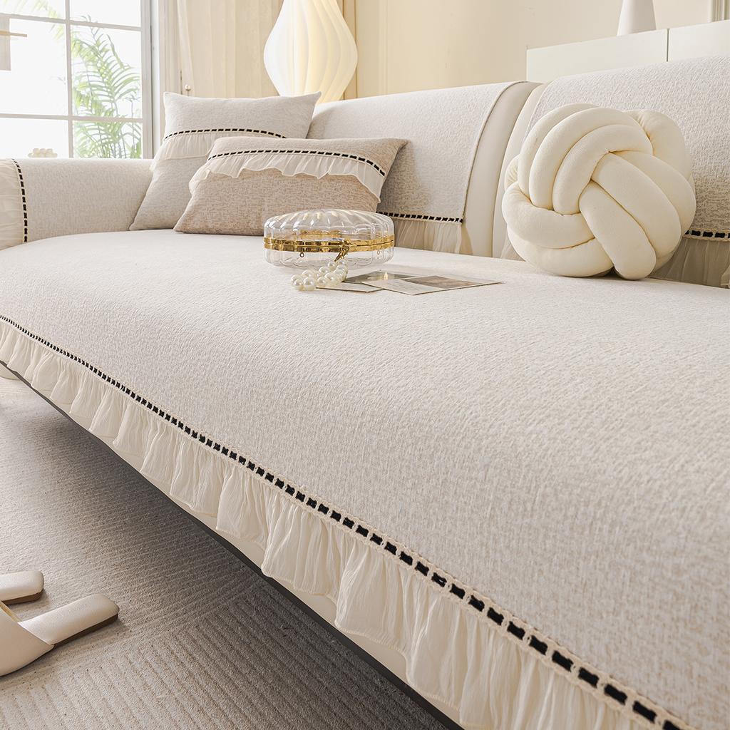 French Light Luxury Cream Style Simple European Sofa Cushion Universal In All Seasons High Sense Non-Slip Skirt Seat Cushion Cover Cloth Towel