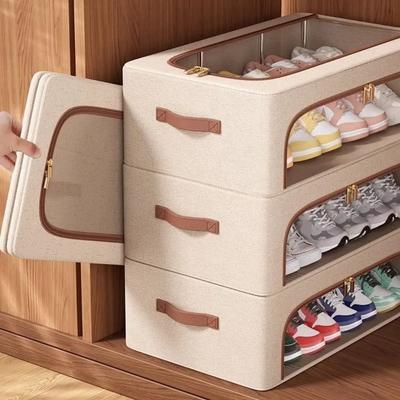 Clear Window Under Bed Shoe Organizer Sturdy Handles Folding Clothes Quilt Storage Box Dust-proof Moisture-proof