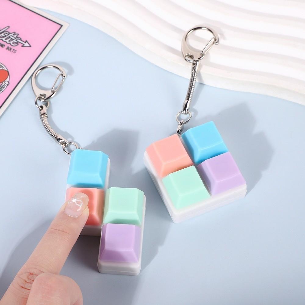 Keycap Fidget Keychain 4 Keys Clicker Toy Pendant Relaxing Finger Keyboard Cap for Adult