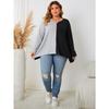 Plus Size Women S Color Block Crew Neck Long Sleeve Loose Fit Top