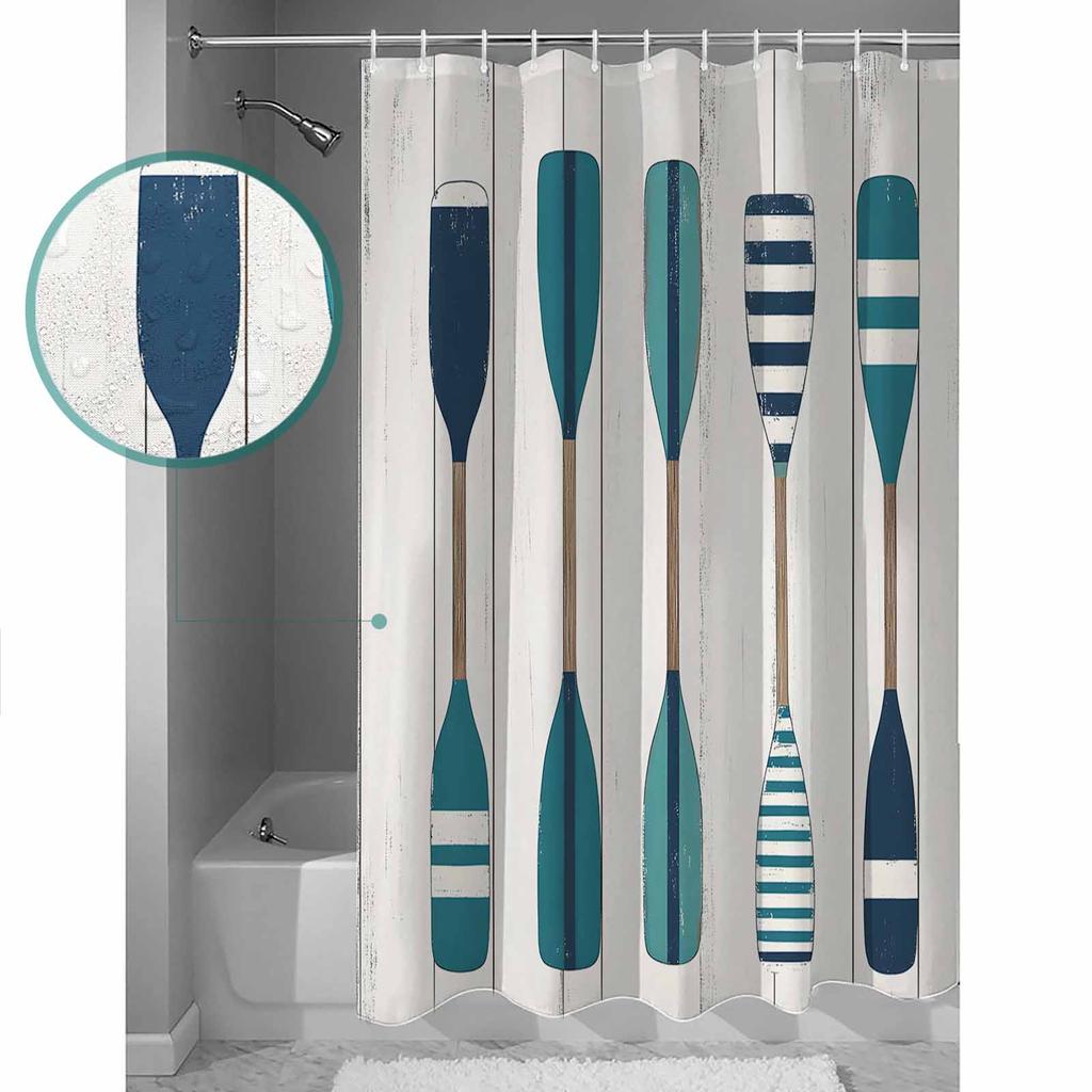Vintage Wood Grain Paddle Bathroom Shower Curtain Artistic Colorful Bath Rug Decoration for Home Decor