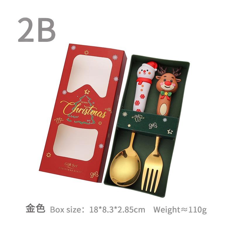 New Christmas Deer Dessert Spoon Set Christmas Tree Spoon Fork Santa Claus Tableware Gift Set Cubiertos De Acero Inoxidable
