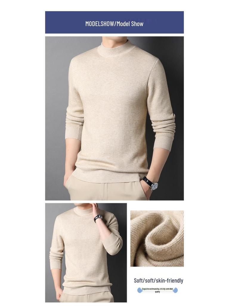 Men's Fleece-Lined Sweater with Half-High Neck, Soft & Close-Fitting, Thick Imitation Mink Knitwear for Middle-Aged & Young Men
