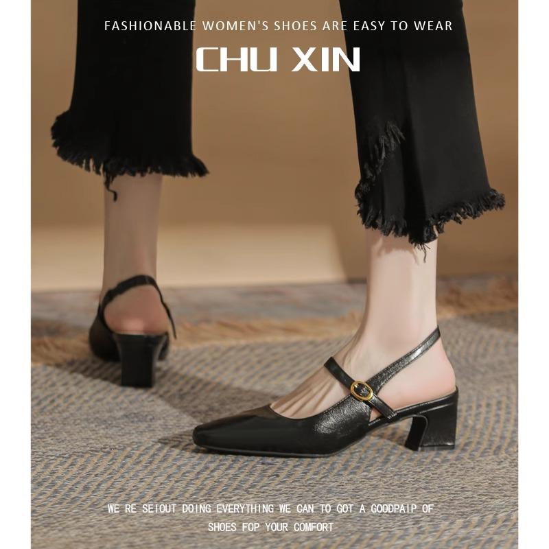 2025 spring and summer new high heel with Mary Jane shoes women's beautiful single shoes thick heel French beige sandals women