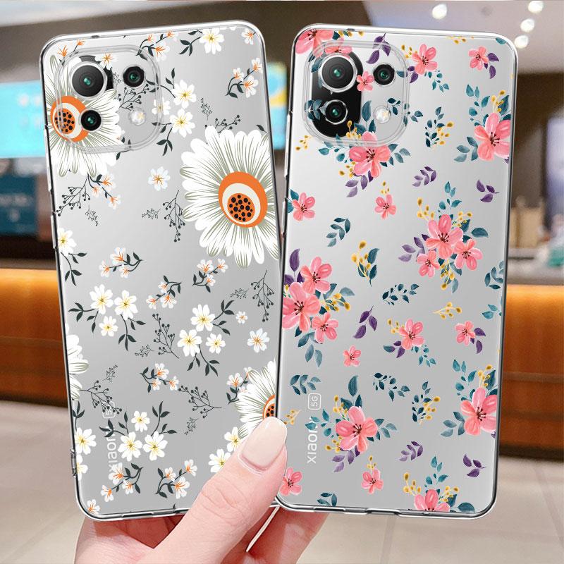 Dark Blue Flower Floral Clear Case For Xiaomi Poco X3 Nfc X3pro M3 F1 F3 For Mi 11 12 13 11x 12x Pro 11 10 Lite 11t 10t Pro
