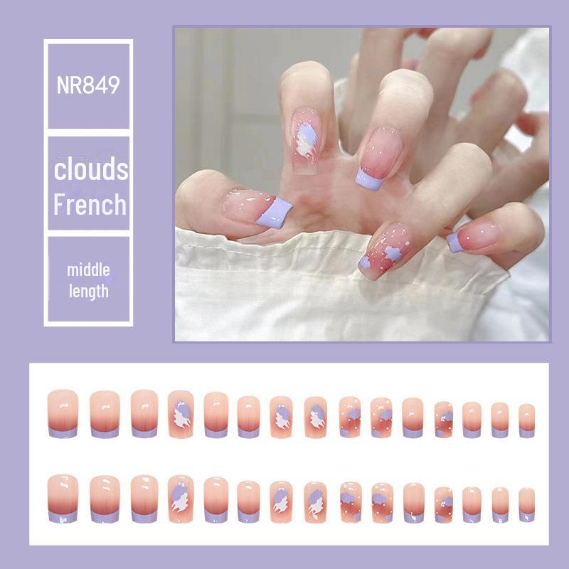 Medium & Long Rectangular T-Shaped Wearable French Cartoon Nail Art Patches - One Size Fake Nails