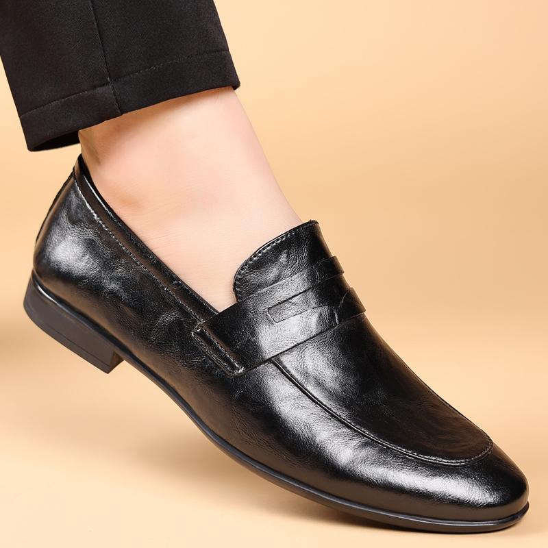 Fashion 2025 High -Quality Men's Solid -Color Leather Loafers Classic And Elegant Wedding Shoe Comfortable And Anti -Slip Business Shoes