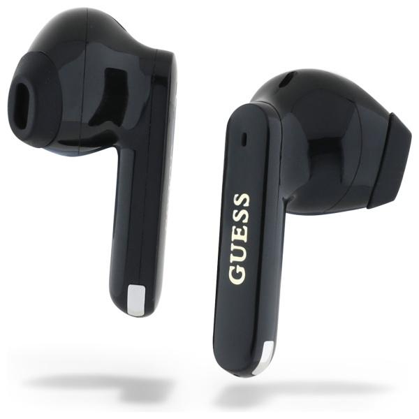 Guess Słuchawki Bluetooth Gutwsc2Mcdsk   Tws + Stacja Dokująca Czarny/Black Elongated Metalic Printed Logo