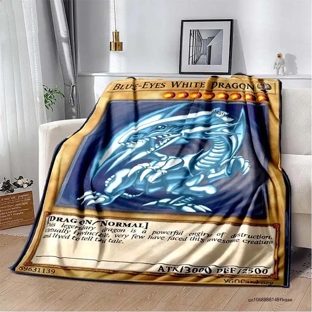 Anime Yu Gi Oh Card Yugioh Throw Blanket Blue Eyes White Dragon Anime Cartoon Soft Plush Blanket Bedroom Bedspread Home Decor
