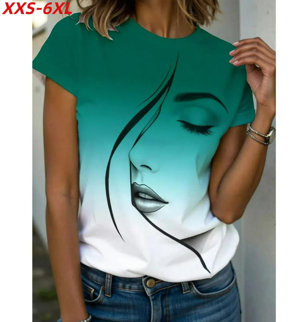 XXS-6XL Plus Size Summer Women's T-shirt Casual Loose Short Sleeve T-shirt Printed Vintage Tops Tees Streetwear Pullover