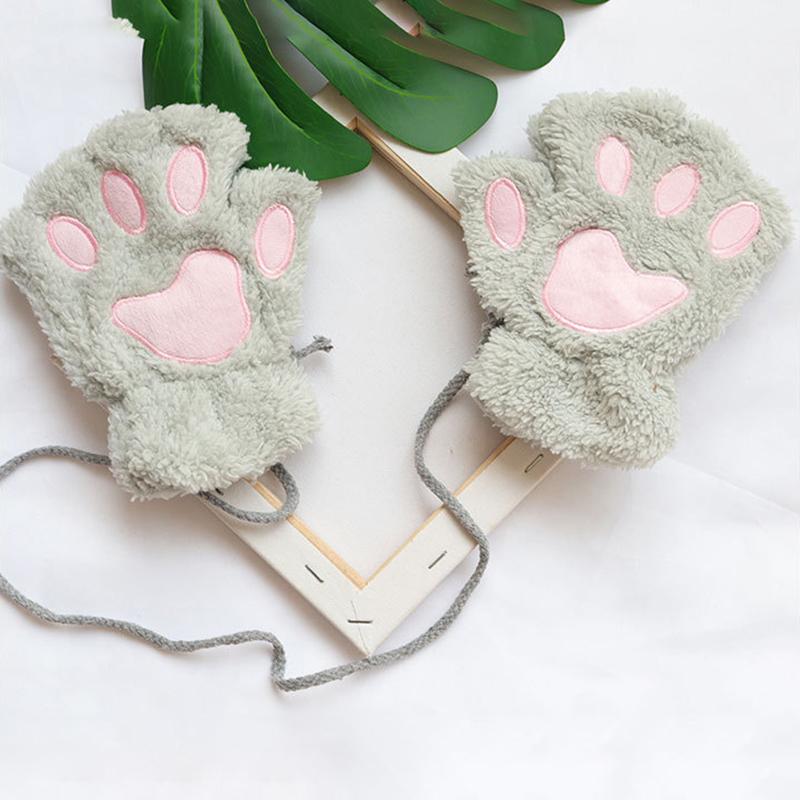 Schöne Plüschhandschuhe mit Katzenkrallen und Pfoten, Plüschfäustlinge, warm, weich, kurze, fingerlose, flauschige Bärenhandschuhe, Kostüm, Halbfingerhandschuhe