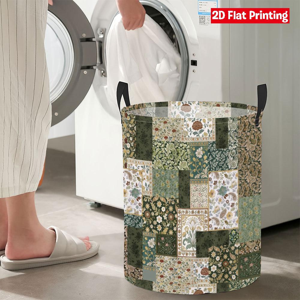 Collapsible Laundry Basket Large Round Waterproof Fabric Hamper Dirty Clothes Storage Bin Toy Organizer with Handles