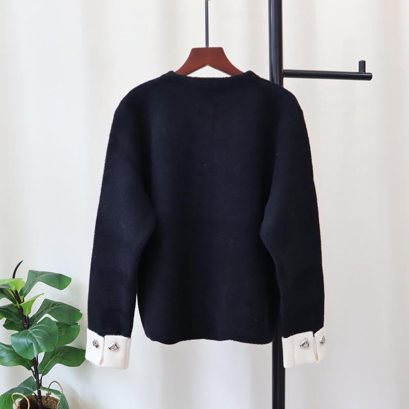 Love Contrasting Color Design Sense Knitted Double-sided Cardigan Autumn and Winter New Loose Sweater Jacket Women