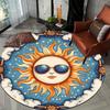 Sun Cartoon Style Theme Flannel-printed round floor mats are slip-resistant Suitable living room bedroom terrace garden carpets