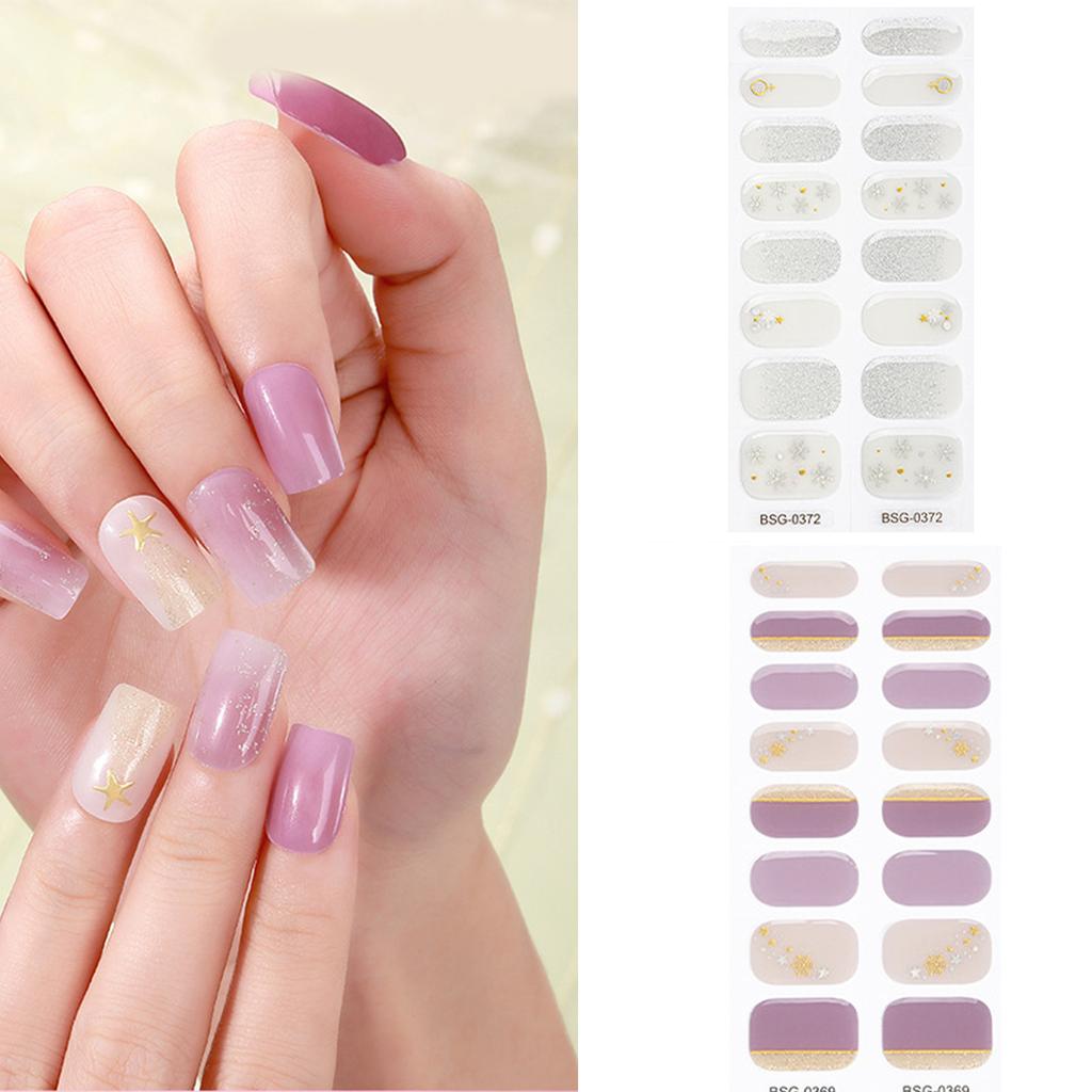 Self-Adhesive Gel Nail Stickers Full Nail Wraps Nail Decals Semi-Cured Polish Strips Nail Art Decoration for Women Girls