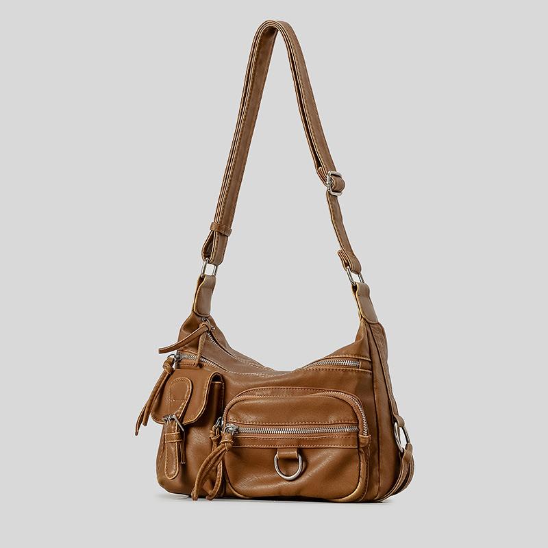 European And American Retro Shoulder Bag Hot Girl Style Motorcycle Bag Multi-pocket Messenger Bag Washed Old Style Underarm Bag