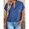 2026 New Women's V-neck Pullover Solid Color Pocket Bat Sleeve Casual Elegant Top for Women