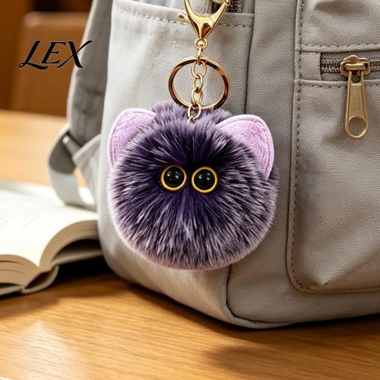Lightweight Bag Pendant Plush Cat Ball Keychain, Fluffy Kitten Pompom Charm, Keychain with Key Holder Charm Metal Lobster Clasp, Backpacks Keys