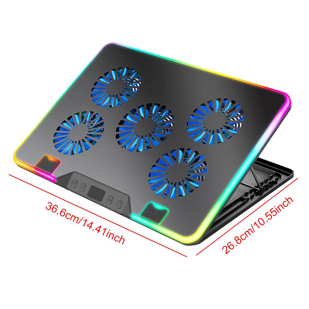 Notebook Stand with 5 Quiet Fans Notebook Cooler Height Adjustable 2 USB Ports for 11-17.3in Computer PC Notebook Gaming Laptop