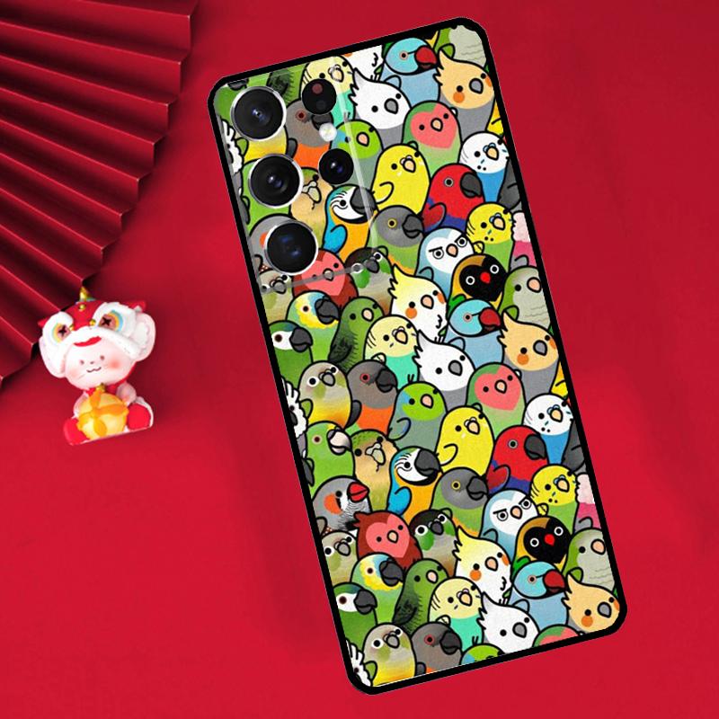 Cartoon Cockatiel Collage Case For Samsung Galaxy S25 S26 Ultra S22 S23 S24 Ultra S20 S21 Plus S10 S25 FE Cover Funda