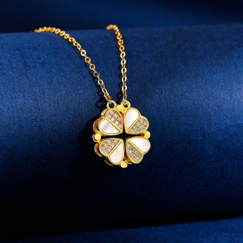 

A two-wearing heart-to-heart women s spring four-leaf clover necklace Korean version of fashionable love folding collarbone chain