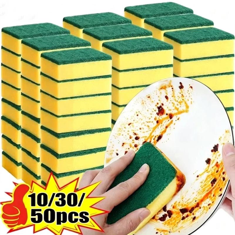 10/30/50Pcs Kitchen Cleaning Tool Highly Absorbent Double-Sided Sponge Magic Cleaning Pot Rust Sponge Cleaning Brush