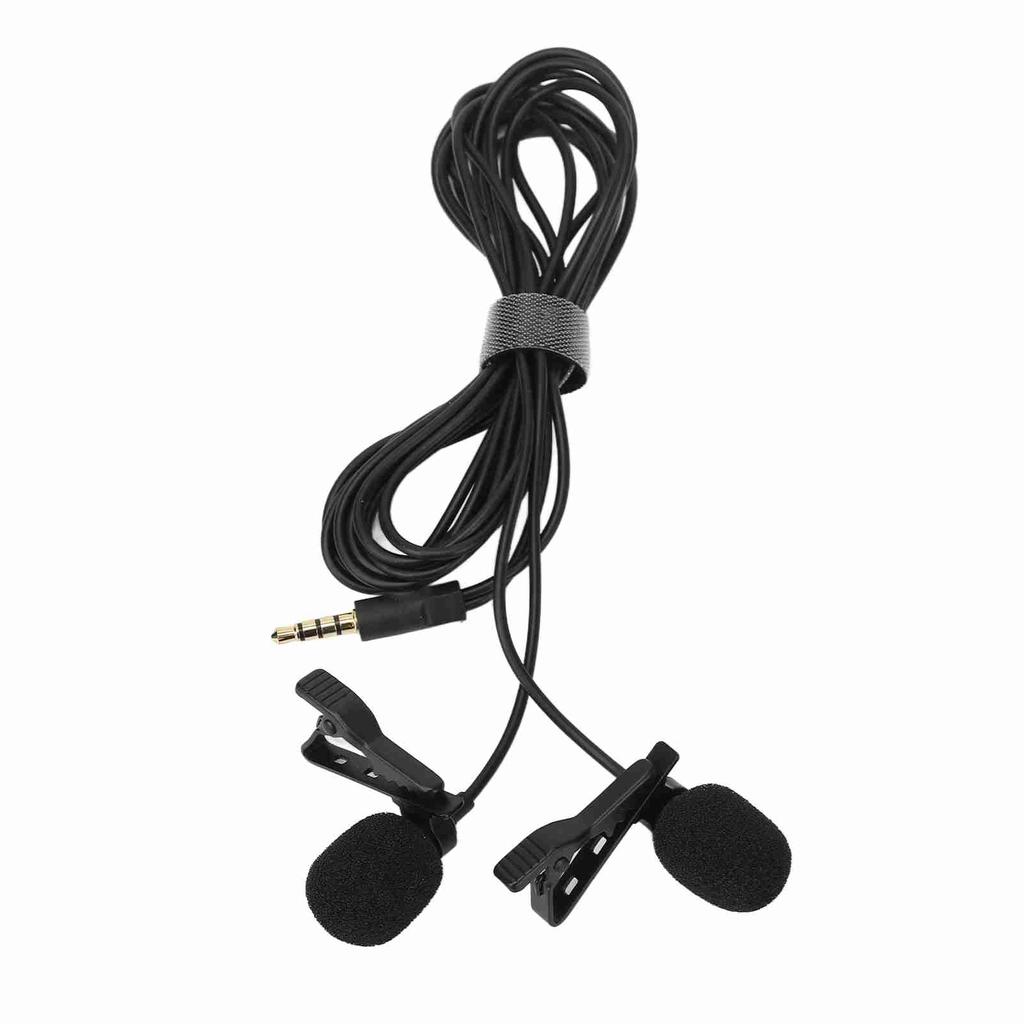 Black Double Head Lavalier Lapel Microphone No Driver Installation Required Lapel Collar Clip Mic