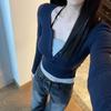Fake Two-piece Contrasting Color Slim-fitting Short Top Women's Autumn Retro Splicing Inner Bottoming Shirt Long-sleeved T-shirt