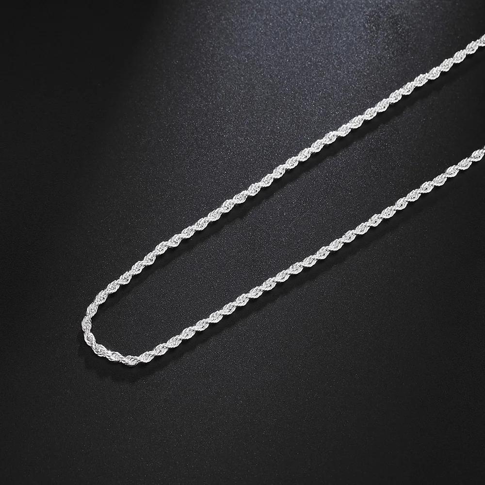 ALIZERO 925 Silver 2MM/3MM/4MM Twisted Rope Chain Necklace For Women Man Silver Necklaces Fashion Wedding Party Jewelry Gifts