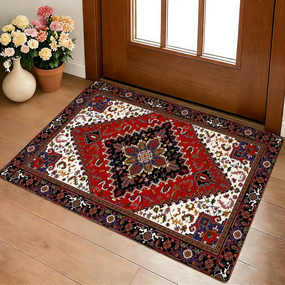

Mysterious Red Persian Carpet Floor Mat Cozy Flannel Soft Thick Non-Slip Mat For Living Room Bedroom Kitchen Decor Rugs 40x60cm
