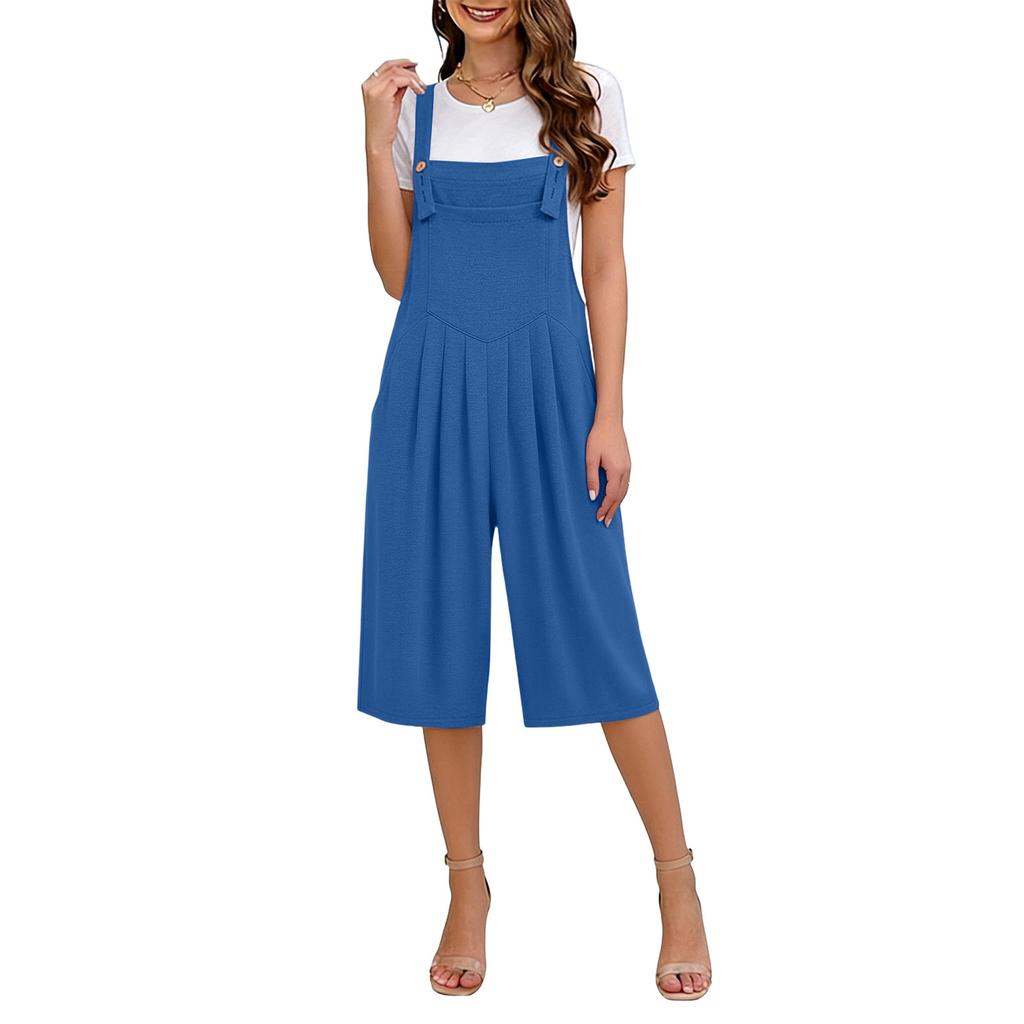 Damen Freizeit Kurzarm Locker Tasche Latzhose Lang Jumpsuit