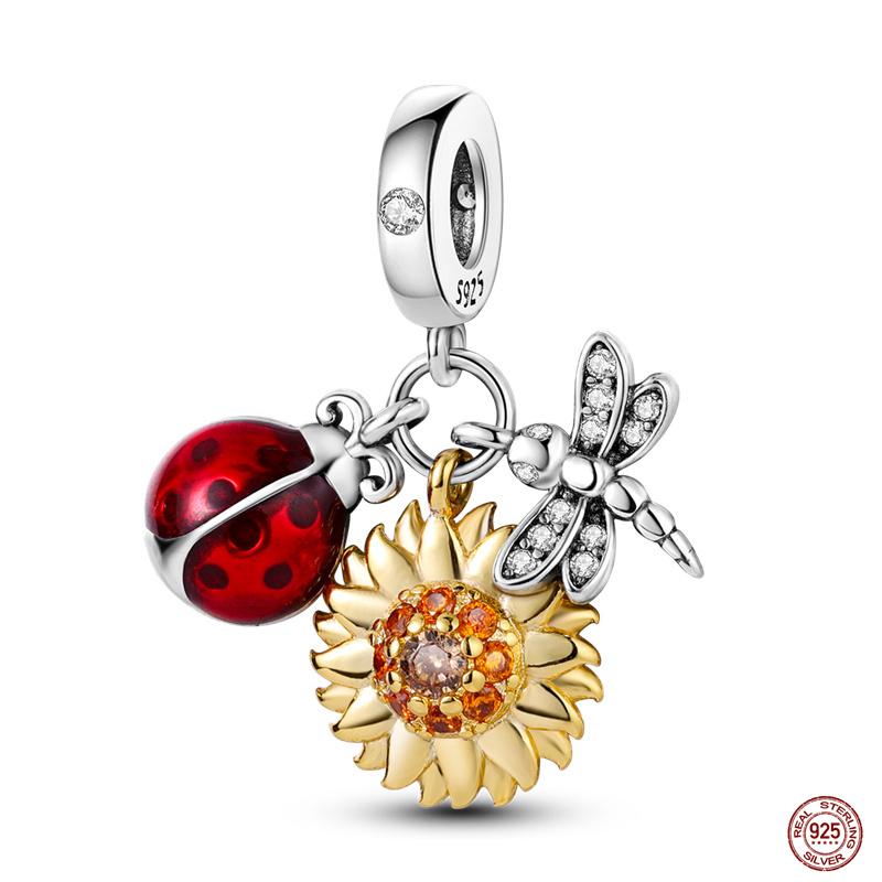 100% Copper Golden Charm Fit Pan Original Bracelet Sunflower Pendants Cross Dangle Pyramid Diy Jewelry Making