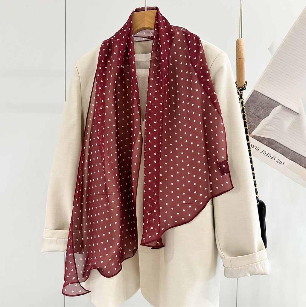 160*30cm Summer Retro Polka Dot Long Silk Scarf – Oversized Oblong Shawl Lightweight Wrap for Women