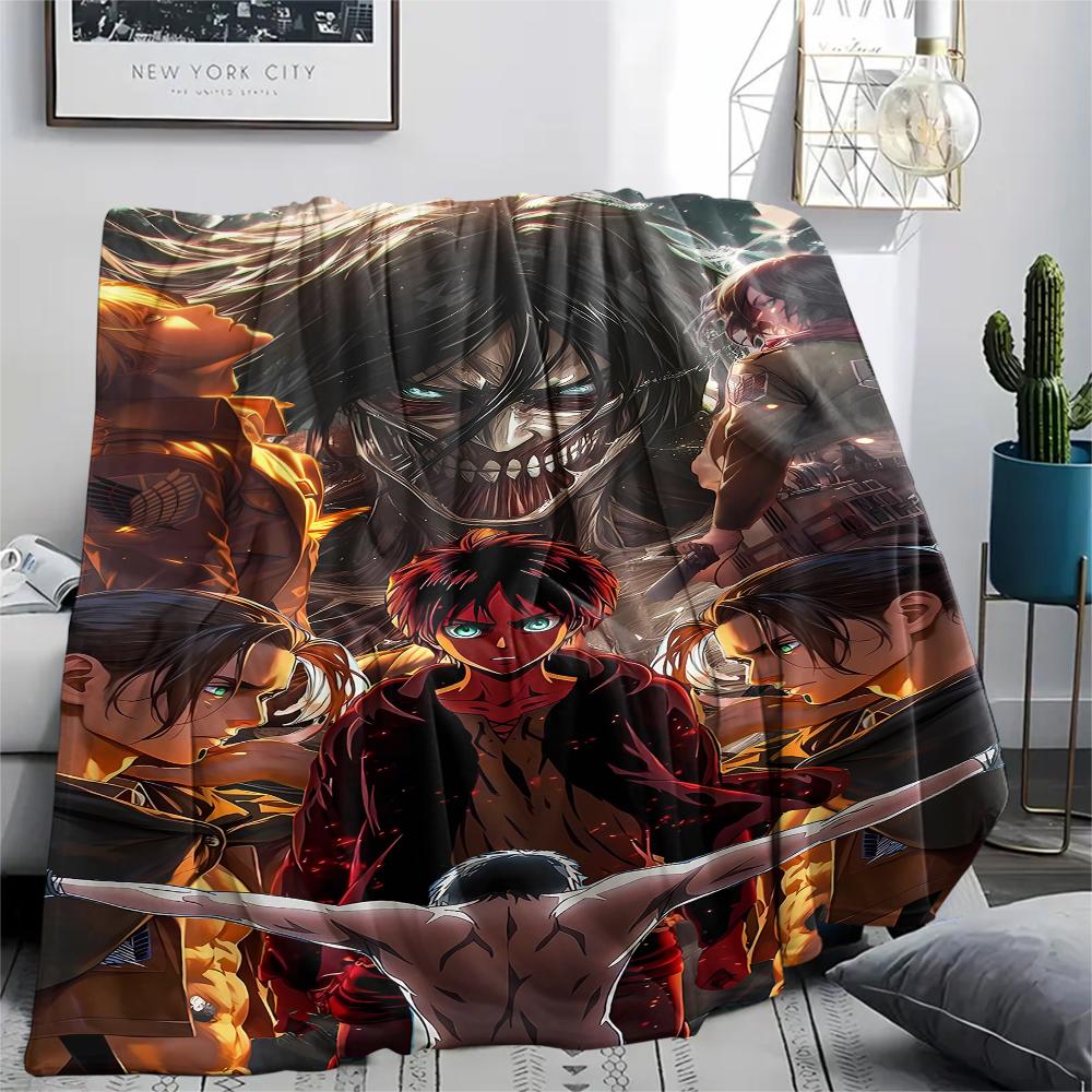 1PC Attack On Titan Print Flannel Blanket, High Quality All Seasons, Home Decor, Warmth and Comfort, Perfect for Christmas Gifts