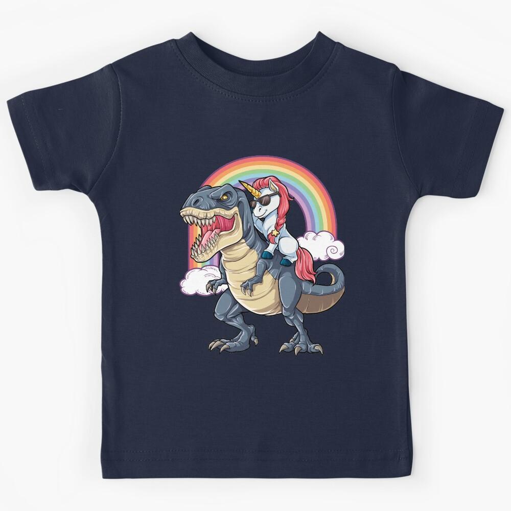 Unicorn Riding Dinosaur T Shirt T-Rex Funny Unicorns Party Rainbow Squad Gifts for Kids Boys Girls Kids T-Shirt 100